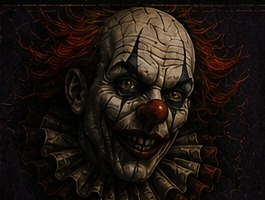 Grinning clown with red hair